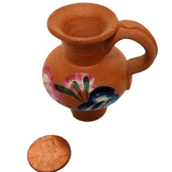 Vintage RARE Miniature Portugal Clay Jug Vase with Handpainted Floral Design - Picture 10 of 10